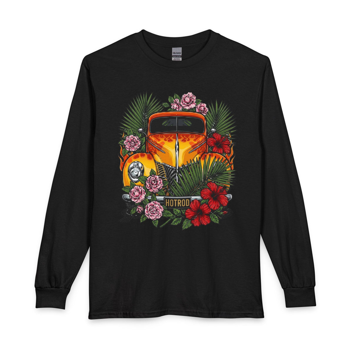 Hotrod Vintage Car Long Sleeve Tee — Tropical Floral Classic Custom Cars