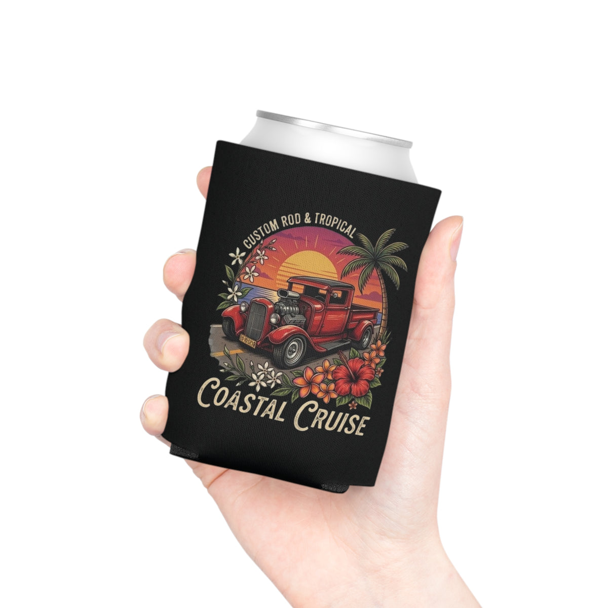Can Cooler - Coastal Cruise Vintage Car Sunset Design