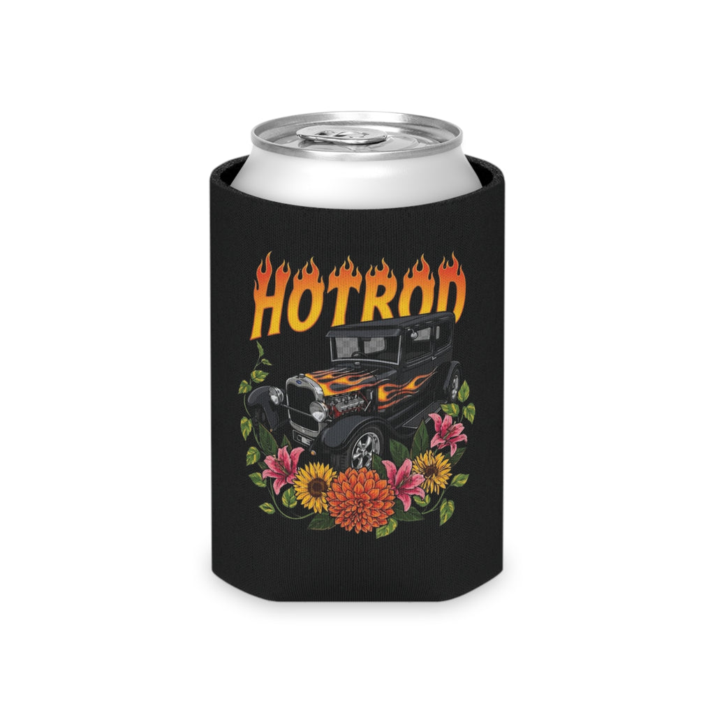Can Cooler — Retro Hotrod Flames & Floral Vintage Car Koozie