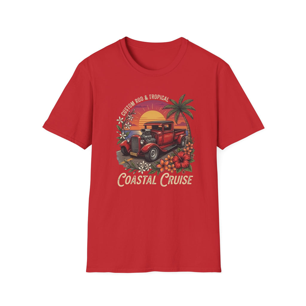 Coastal Cruise Vintage Car T‑Shirt — Retro Sunset Tropical Road Trip Tee