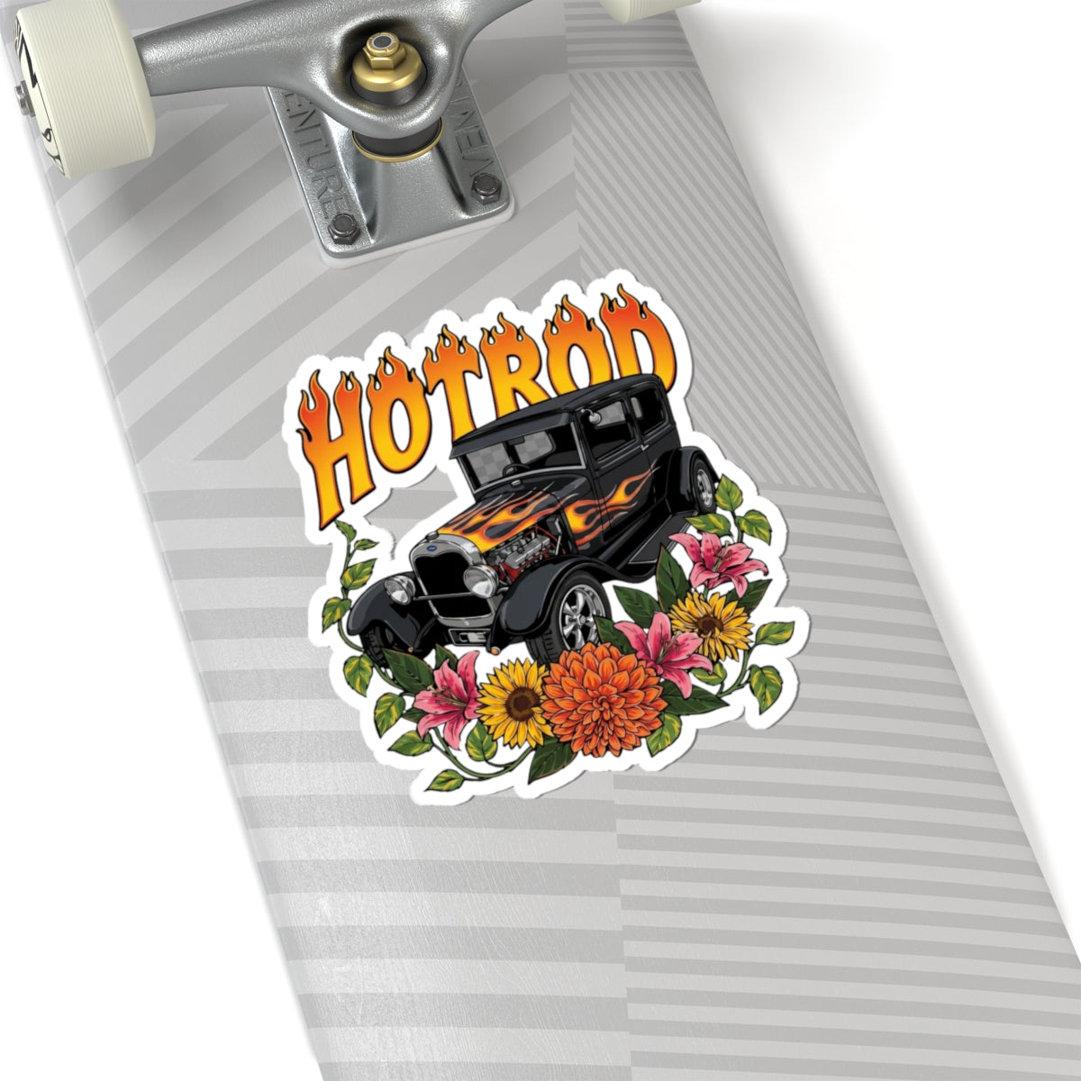 Hotrod Floral Sticker — Vintage Flame Car Kiss-Cut Decal