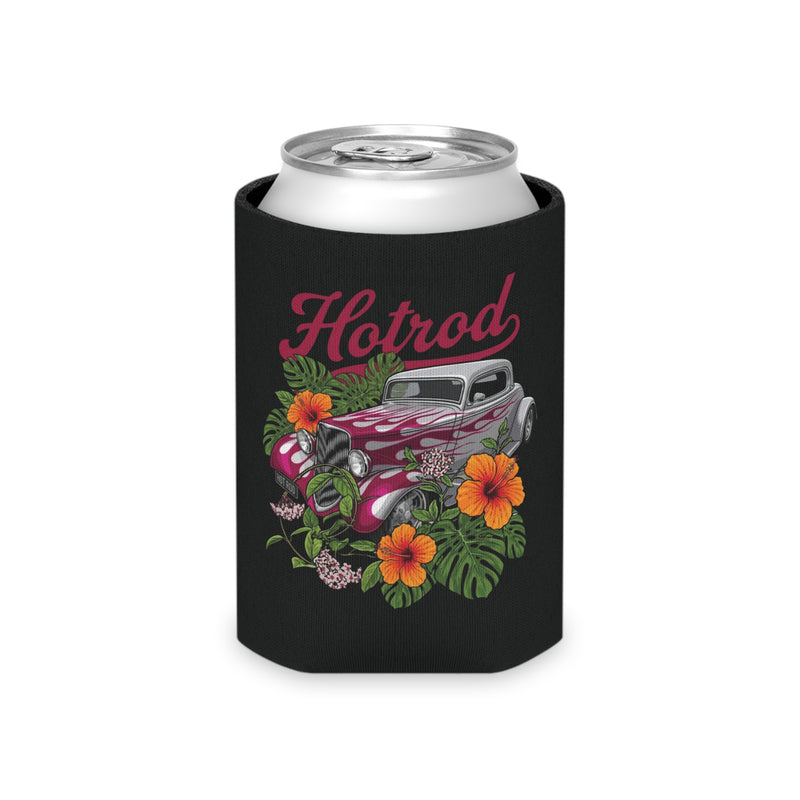 Hotrod Floral Can Cooler — Retro Car Drink Koozie
