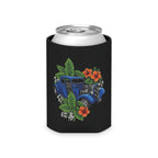 Classic Car Can Cooler — Vintage Blue Hot Rod with Tropical Flowers