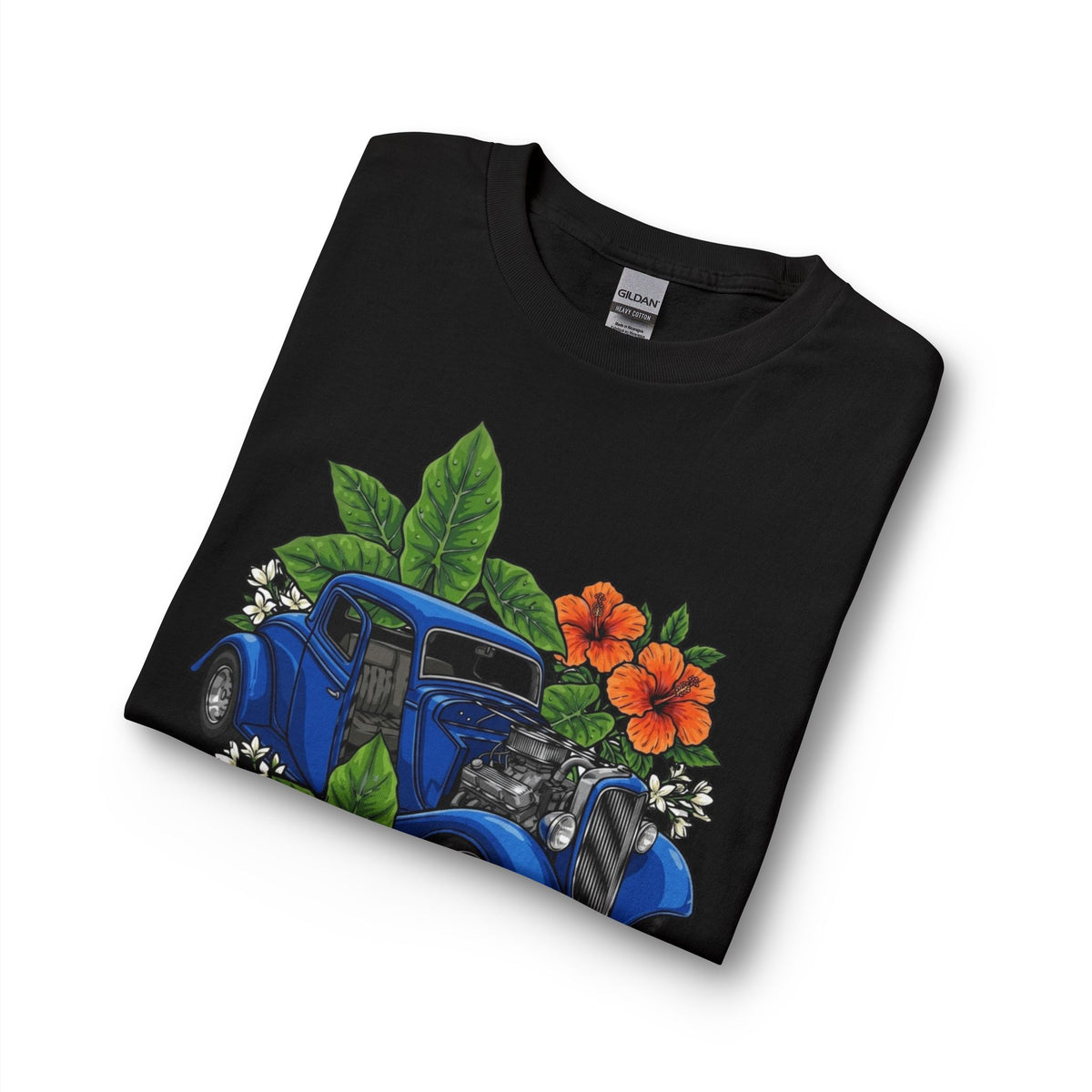 Vintage Blue Car Floral Long Sleeve Tee