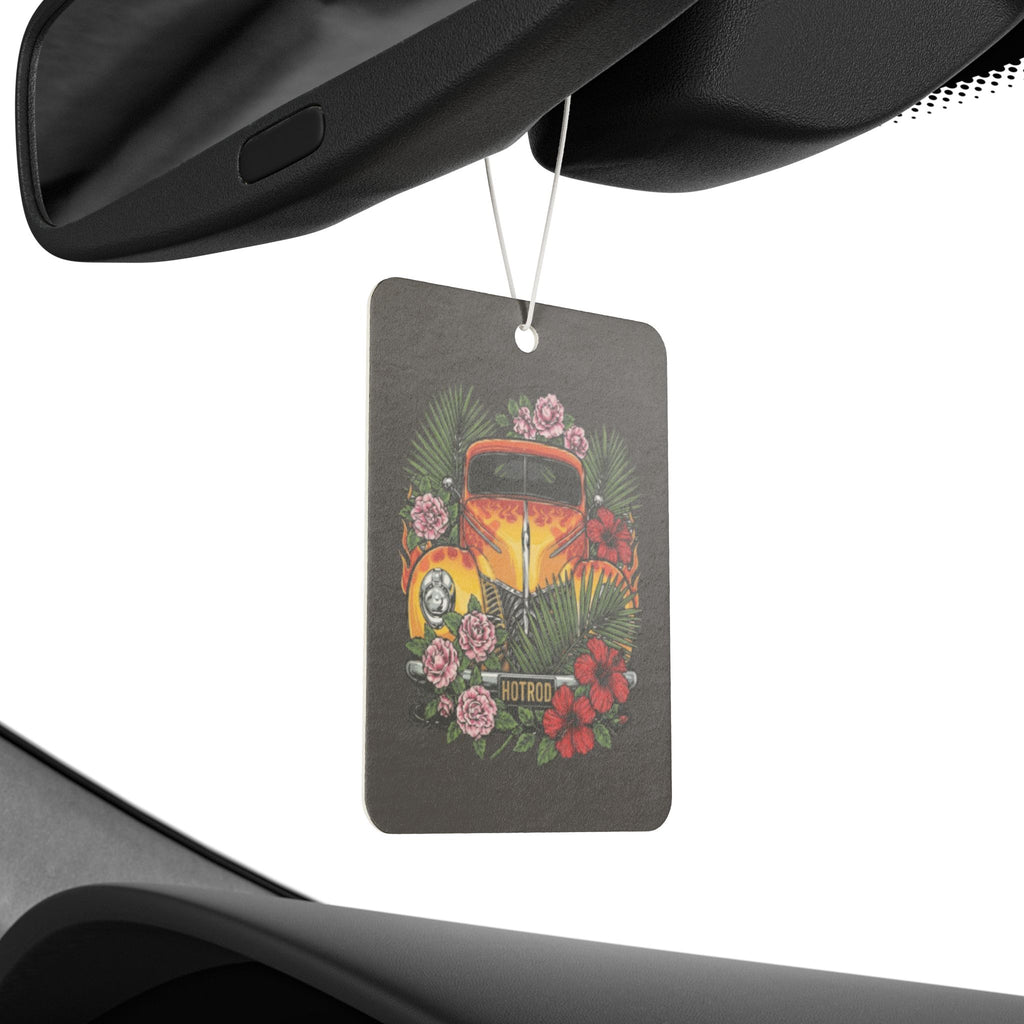 Car Air Freshener — Retro Yellow Flamed hotrod Floral Scented Ornament