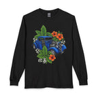 Vintage Blue Car Floral Long Sleeve Tee