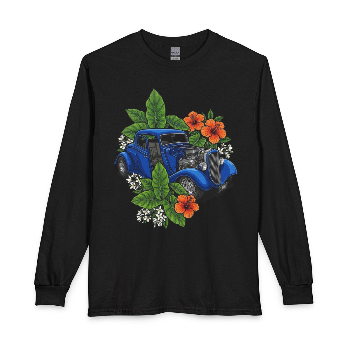 Vintage Blue Car Floral Long Sleeve Tee