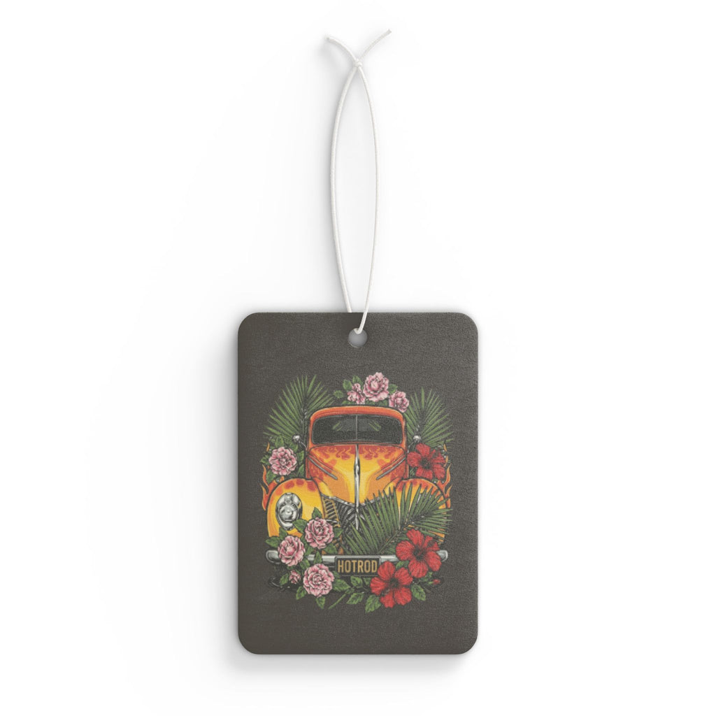 Car Air Freshener — Retro Yellow Flamed hotrod Floral Scented Ornament