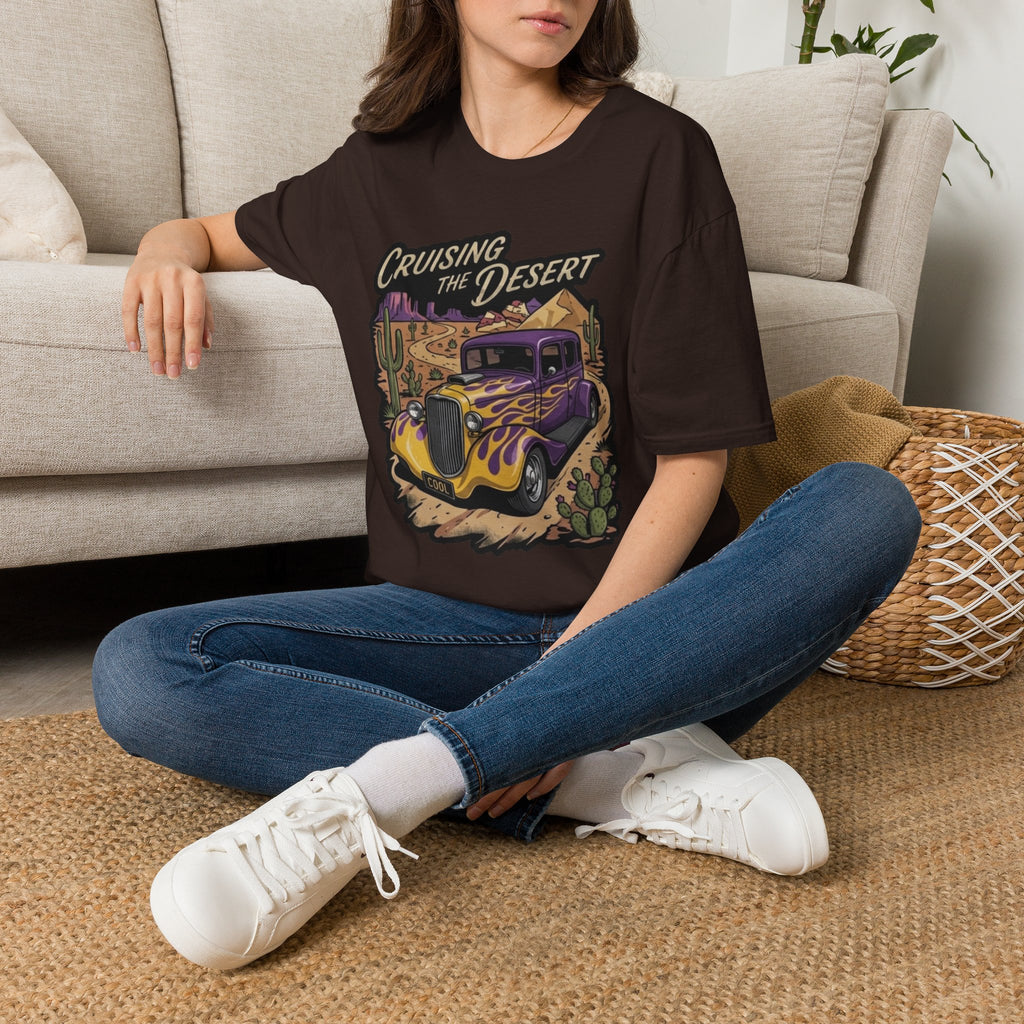Cruising the Desert Vintage Car T-Shirt with cactus botanicals