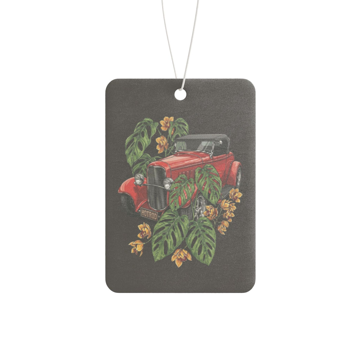 Vintage Red Car Air Freshener — Retro Automobile & Tropical Leaf Scented Car Accessory