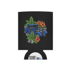 Classic Car Can Cooler — Vintage Blue Hot Rod with Tropical Flowers