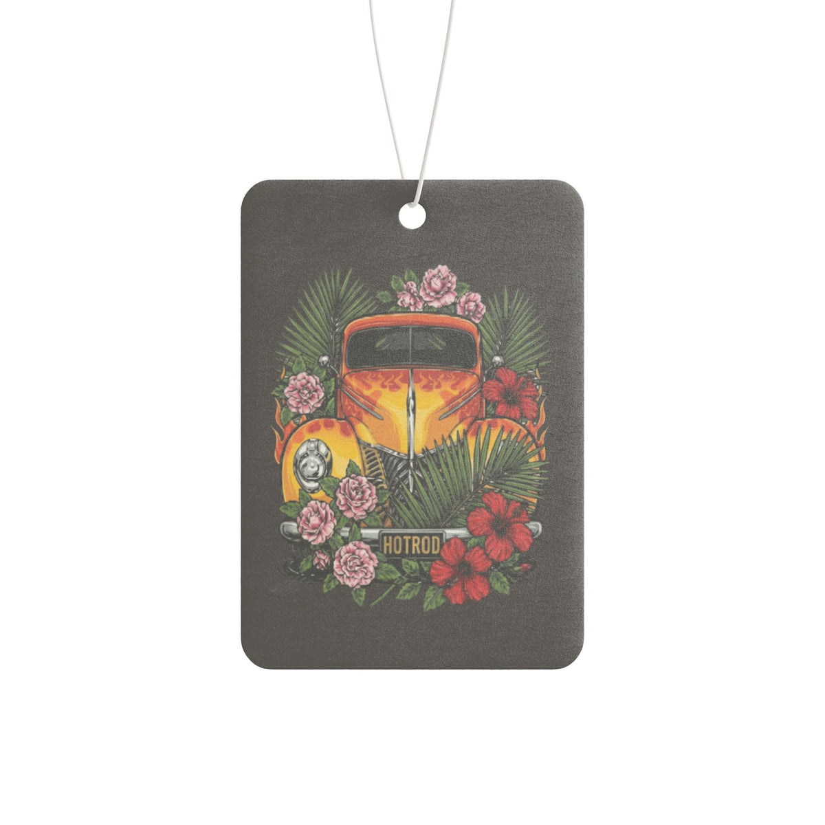 Car Air Freshener — Retro Yellow Flamed hotrod Floral Scented Ornament