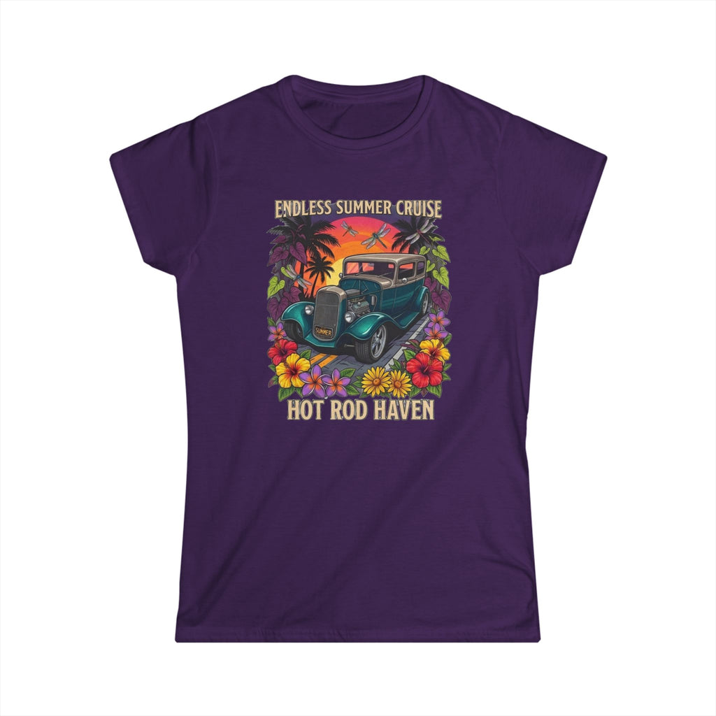 Classic Softstyle Women's T-Shirt 13 Endless summer cruse hot rod haven sunset, drangon flies and tropical botanical