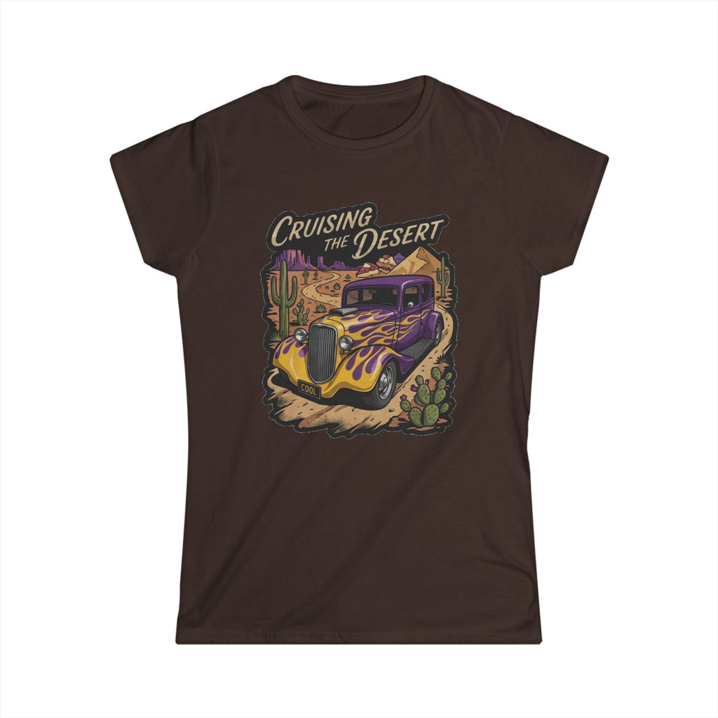 Crusing the desert with purple and gold flamed coupe desert scene and cactus botanical Blue Flames design Studio