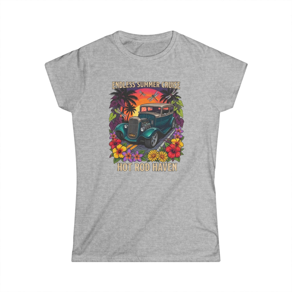 Classic Softstyle Women's T-Shirt 13 Endless summer cruse hot rod haven sunset, drangon flies and tropical botanical