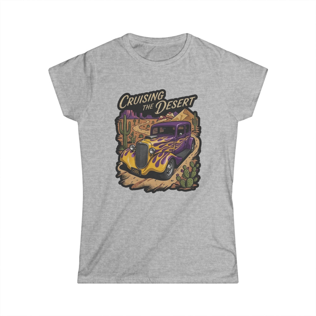 Crusing the desert with purple and gold flamed coupe desert scene and cactus botanical Blue Flames design Studio