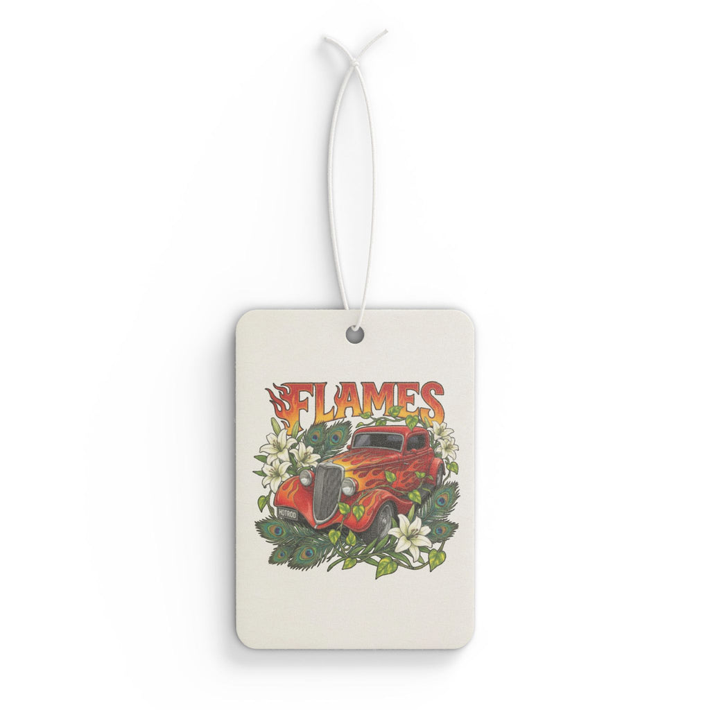 Vintage Flames Car Air Freshener — Retro Hot Rod Floral Design