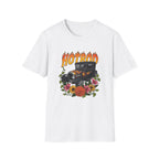 Botanical custom car culture with black flamed hotrod with Camilla and pothos