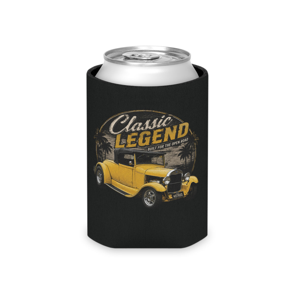 Classic Legend Can Cooler – Vintage Yellow Hot Rod Drink Koozie
