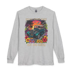 Hot Rod Haven Long Sleeve Tee — “Endless Summer Cruise” Vintage Car Beach Shirt with botanicals