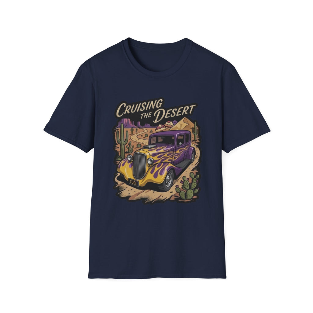 Cruising the Desert Vintage Car T-Shirt with cactus botanicals