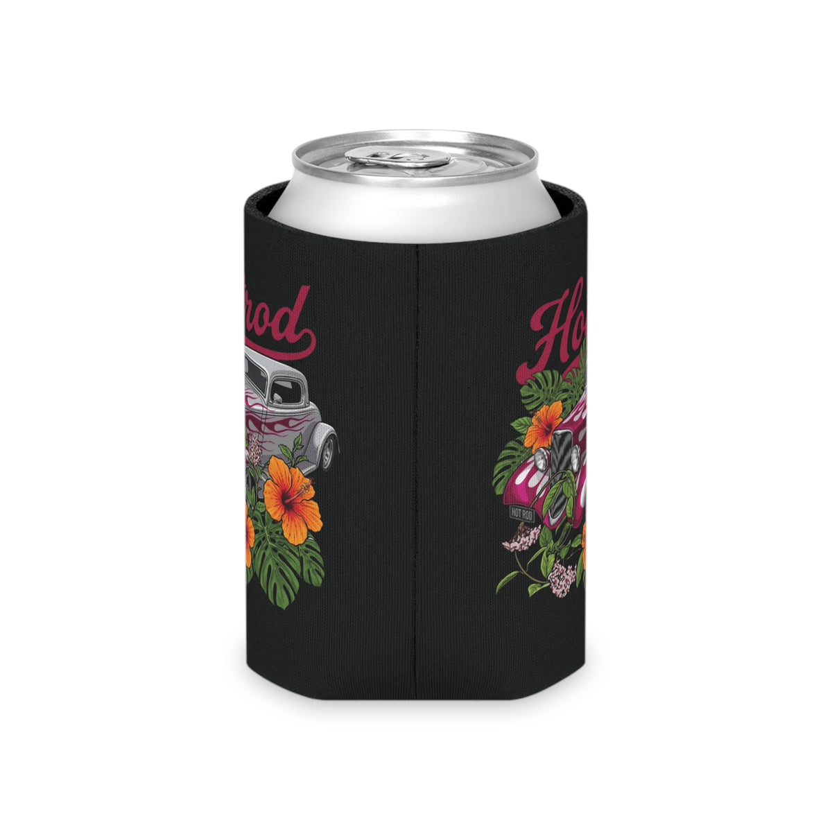Hotrod Floral Can Cooler — Retro Car Drink Koozie