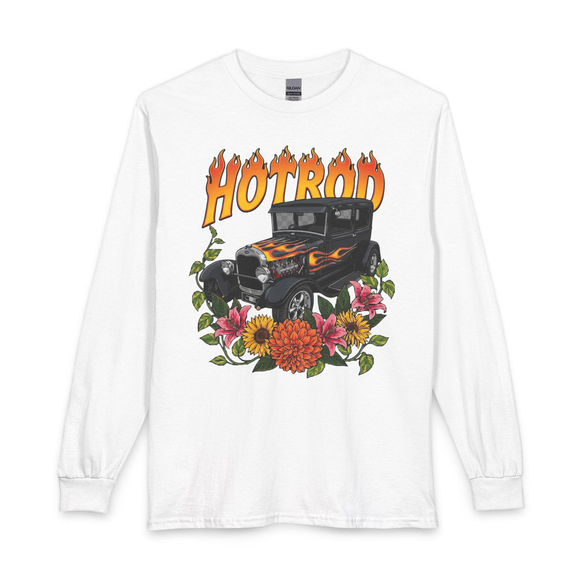 Hotrod Floral Long Sleeve Tee - Vintage Car Graphic Shirt