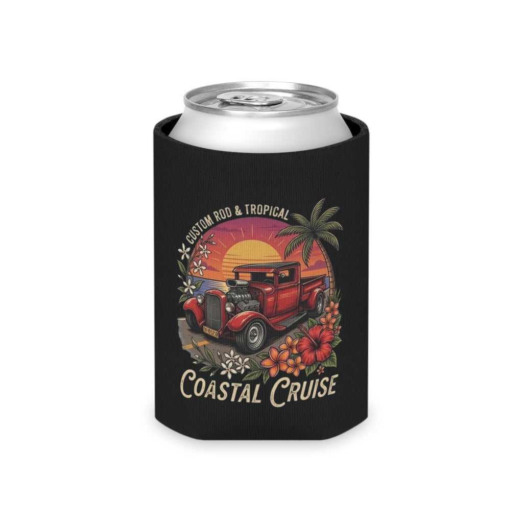Can Cooler - Coastal Cruise Vintage Car Sunset Design