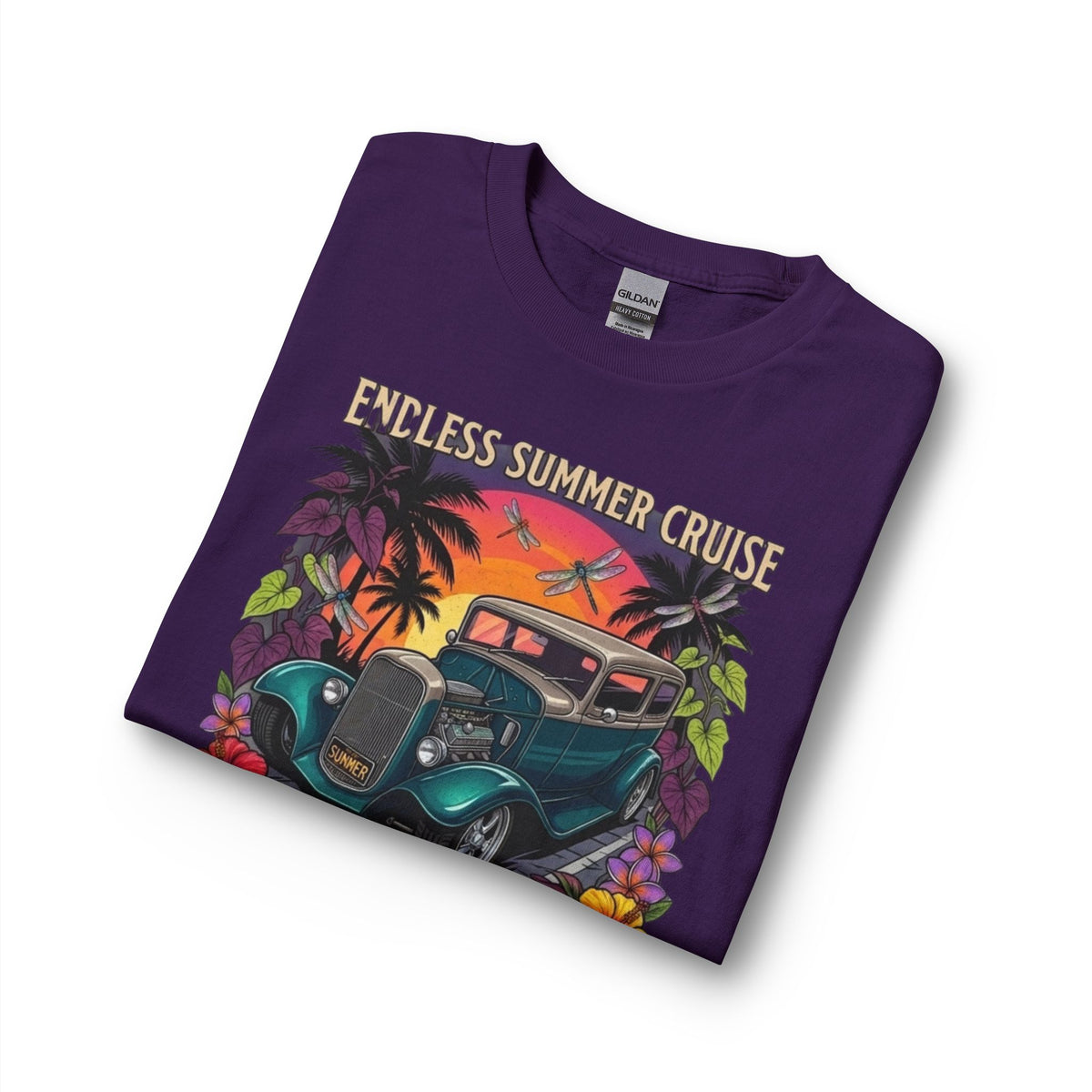 Hot Rod Haven Long Sleeve Tee — “Endless Summer Cruise” Vintage Car Beach Shirt with botanicals