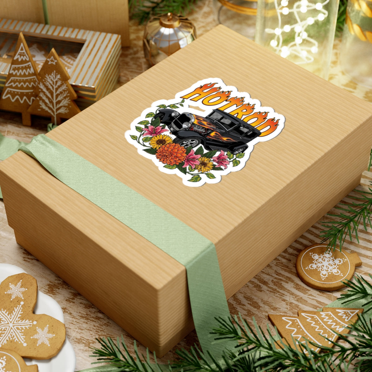 Hotrod Floral Sticker — Vintage Flame Car Kiss-Cut Decal