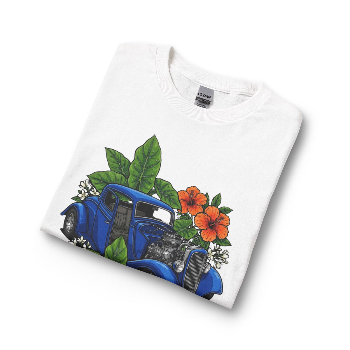Vintage Blue Car Floral Long Sleeve Tee