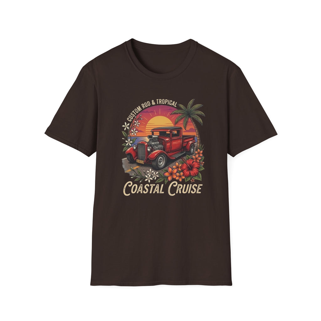 Coastal Cruise Vintage Car T‑Shirt — Retro Sunset Tropical Road Trip Tee