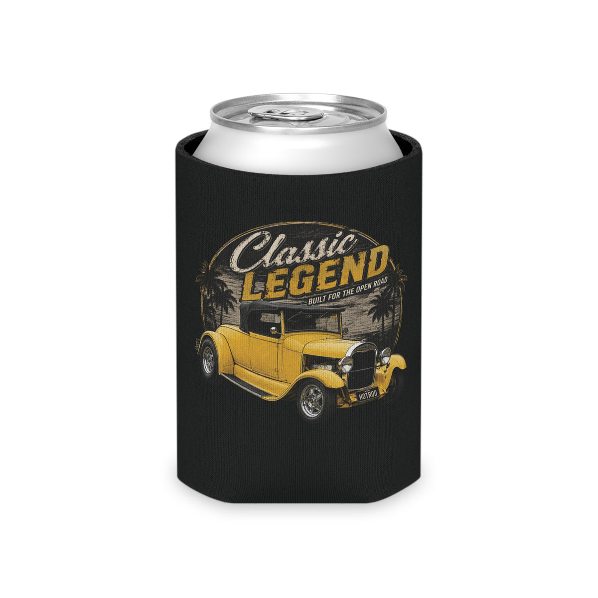 Classic Legend Can Cooler – Vintage Yellow Hot Rod Drink Koozie
