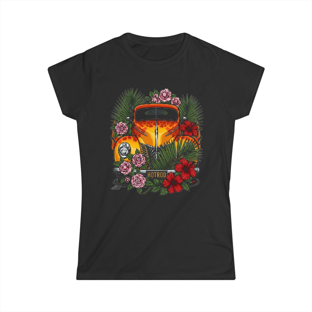 Women's Tee — Classic orange vintage hotrod with flames