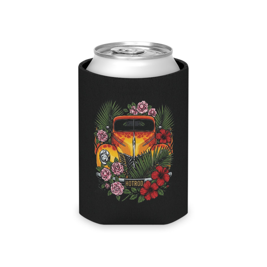 Retro vintage orange car with flames Can Cooler — Tropical Vintage Car