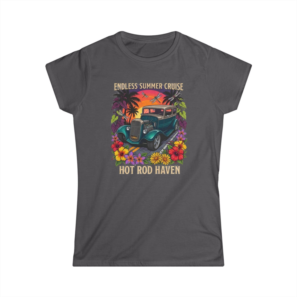 Classic Softstyle Women's T-Shirt 13 Endless summer cruse hot rod haven sunset, drangon flies and tropical botanical
