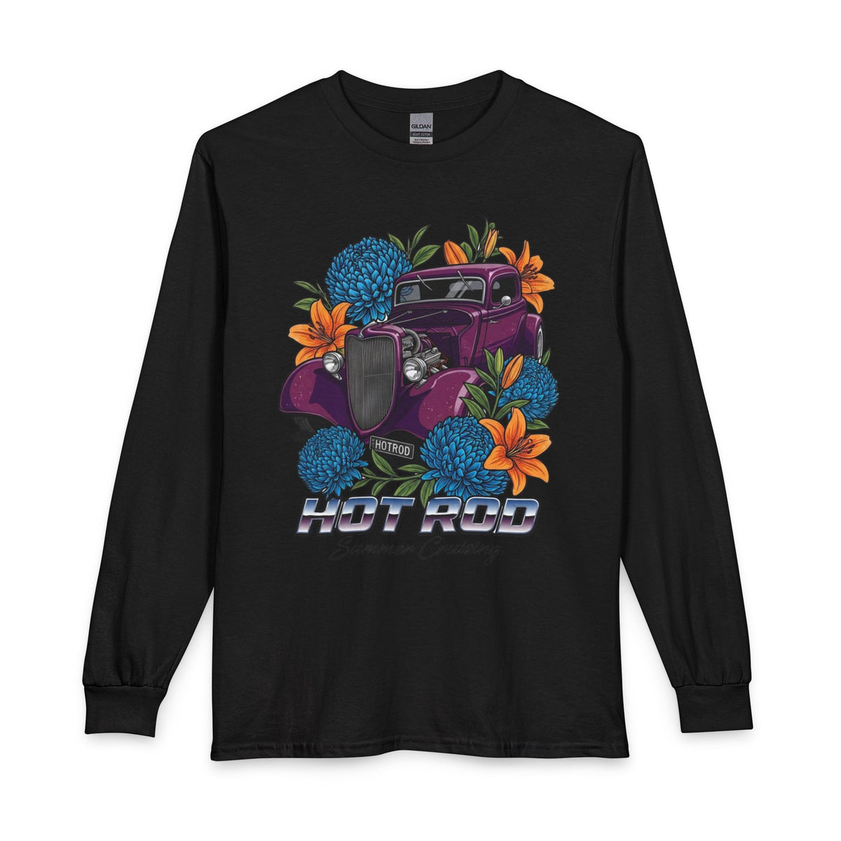 Hot Rod Long Sleeve Tee — 'Hot Rod Summer Cruising' Classic Car Floral Graphic