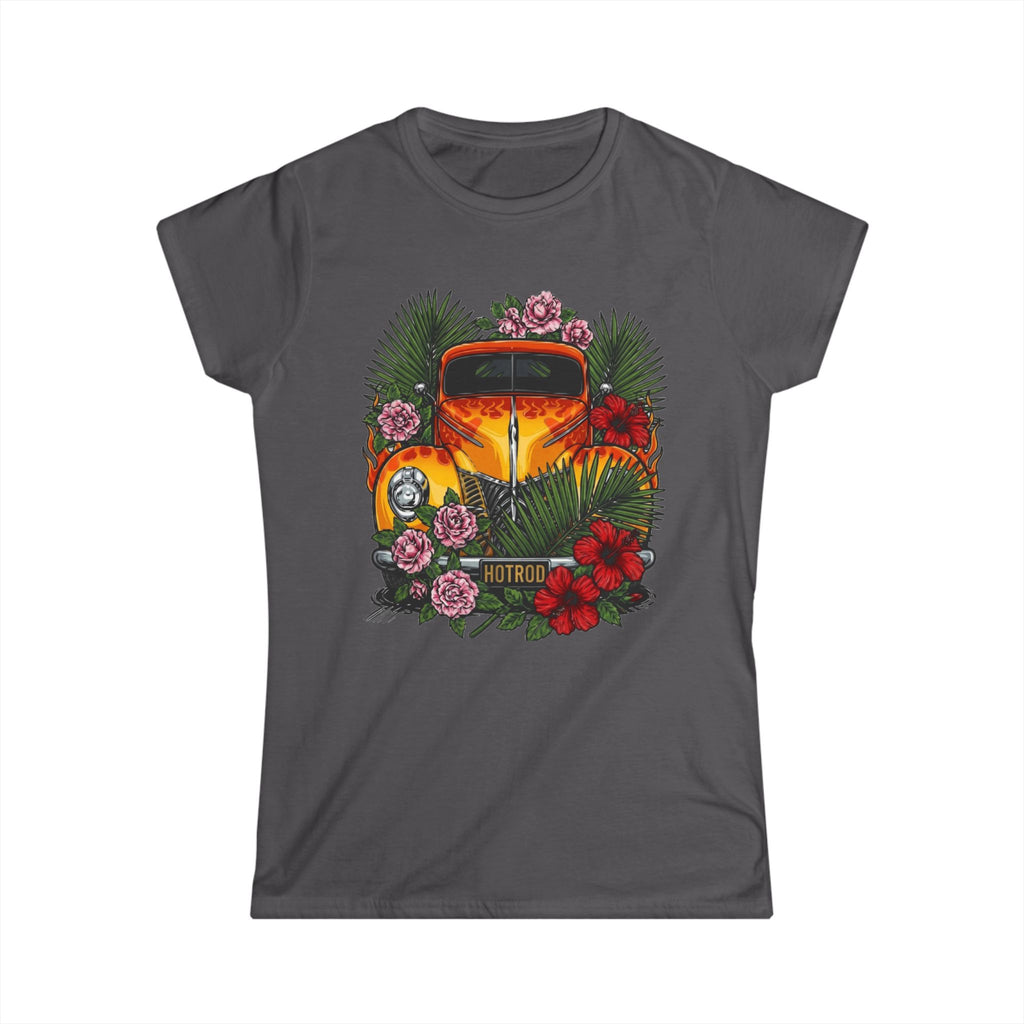 Women's Tee — Classic orange vintage hotrod with flames