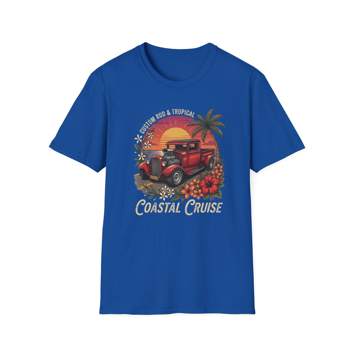 Coastal Cruise Vintage Car T‑Shirt — Retro Sunset Tropical Road Trip Tee
