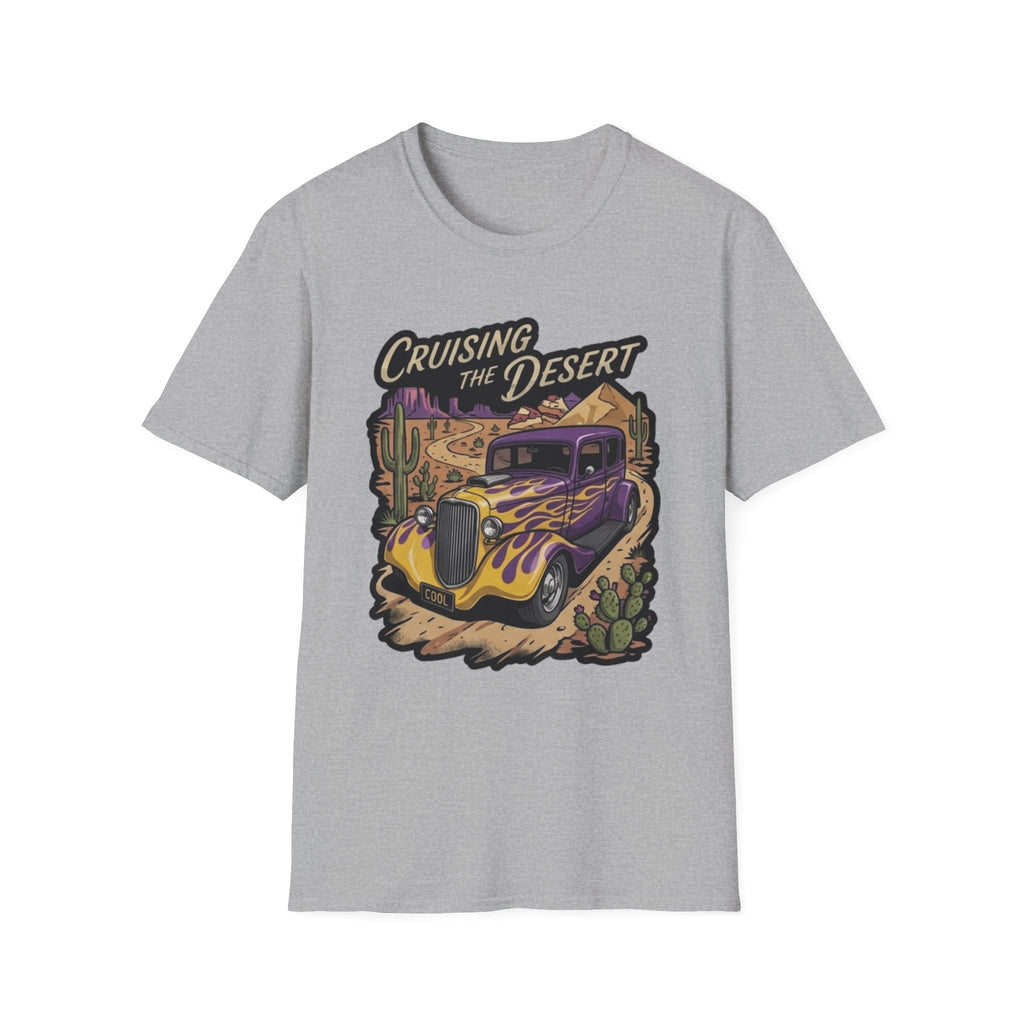 Cruising the Desert Vintage Car T-Shirt with cactus botanicals