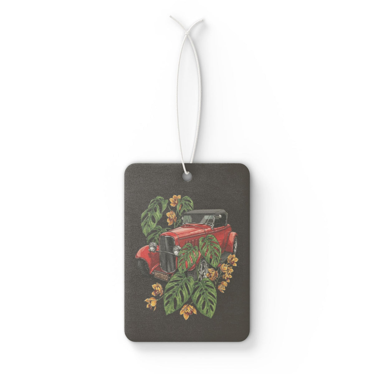 Vintage Red Car Air Freshener — Retro Automobile & Tropical Leaf Scented Car Accessory
