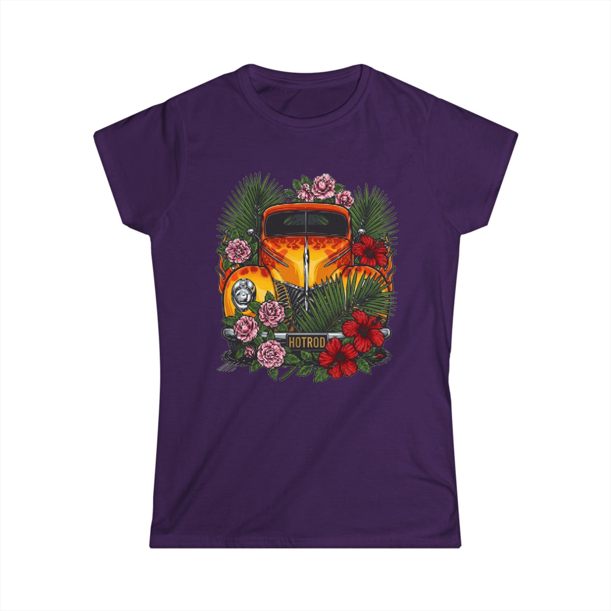 Women's Tee — Classic orange vintage hotrod with flames