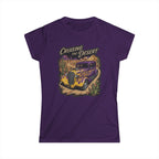 Crusing the desert with purple and gold flamed coupe desert scene and cactus botanical Blue Flames design Studio
