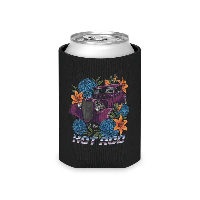 Hot Rod Can Cooler — Vintage Car Floral Beverage Koozie
