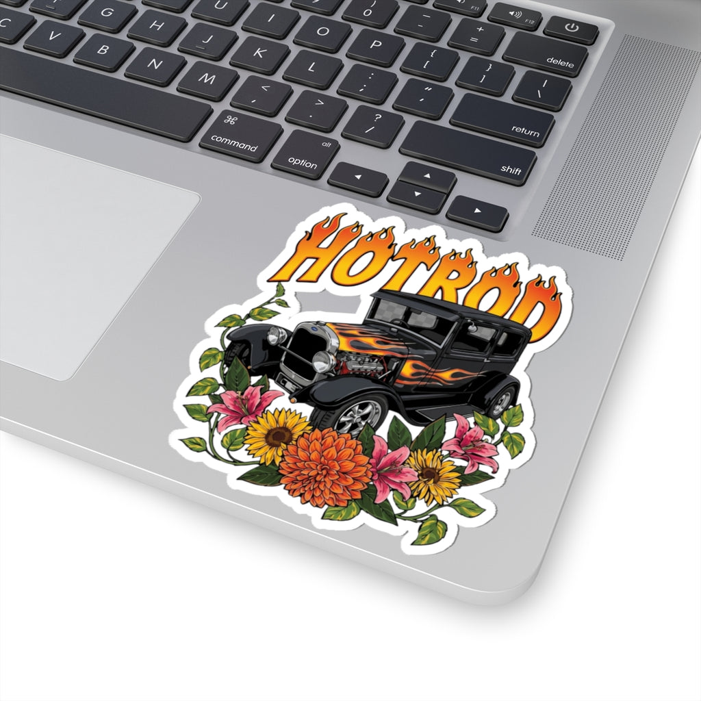 Hotrod Floral Sticker — Vintage Flame Car Kiss-Cut Decal