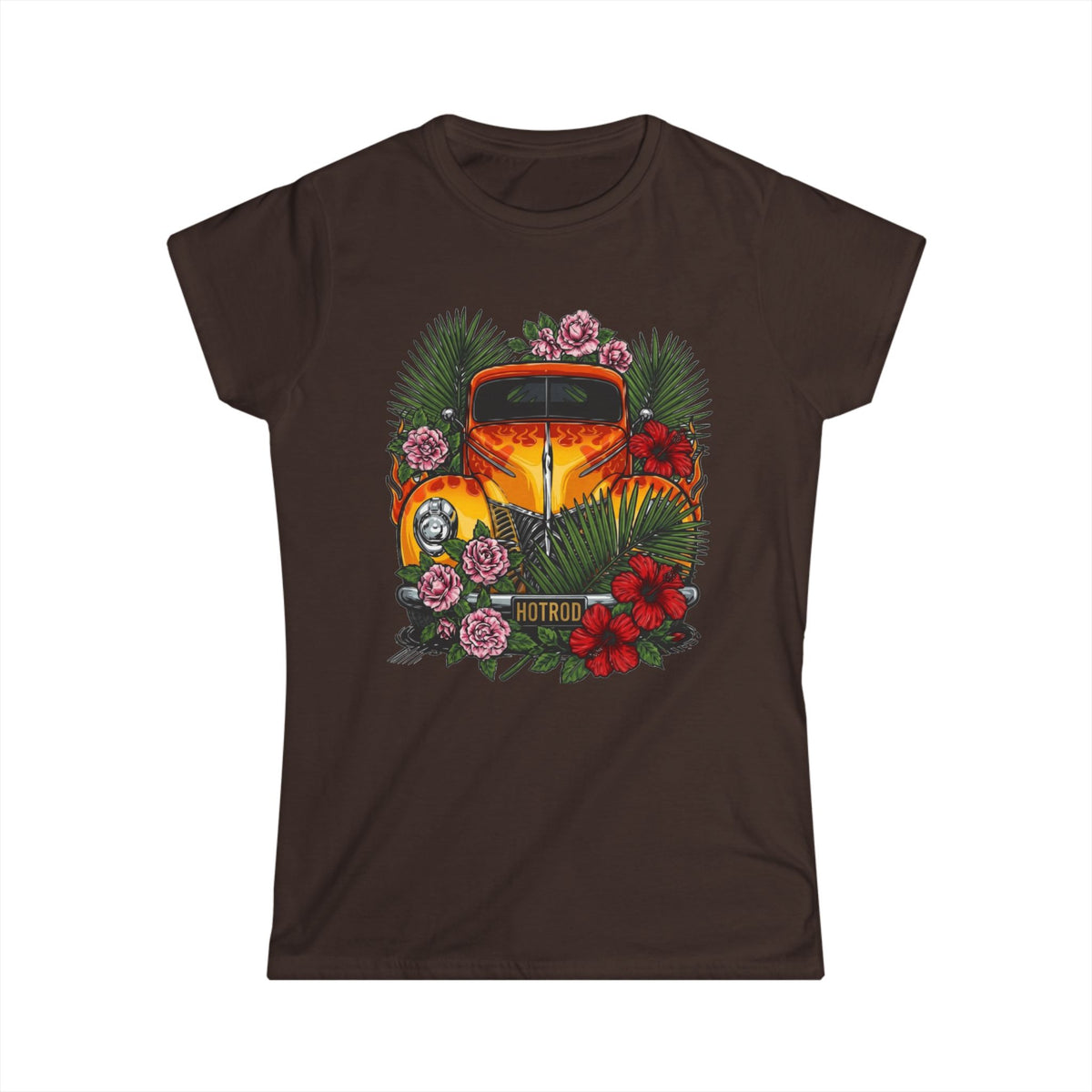 Women's Tee — Classic orange vintage hotrod with flames