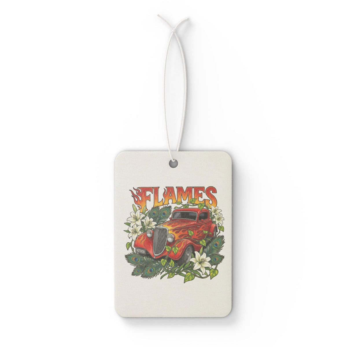 Vintage Flames Car Air Freshener — Retro Hot Rod Floral Design