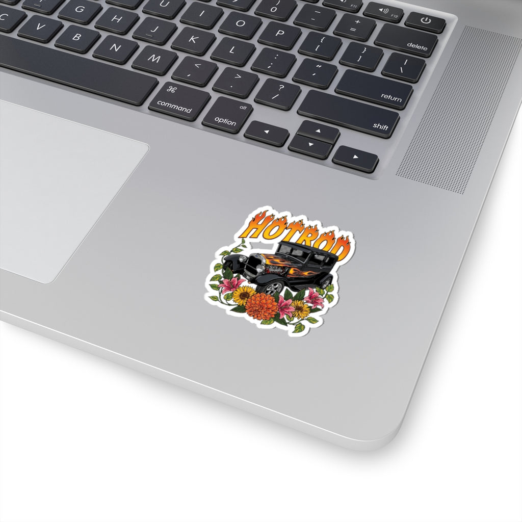 Hotrod Floral Sticker — Vintage Flame Car Kiss-Cut Decal