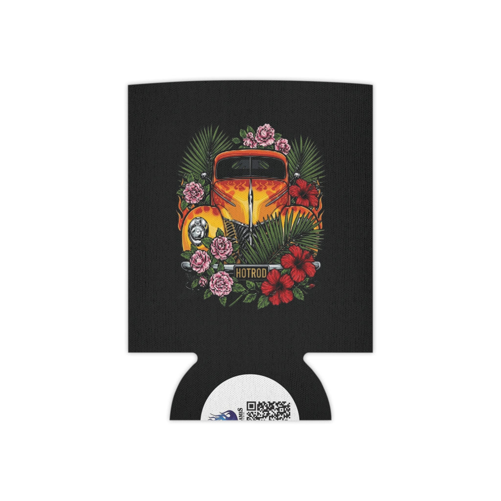 Retro vintage orange car with flames Can Cooler — Tropical Vintage Car
