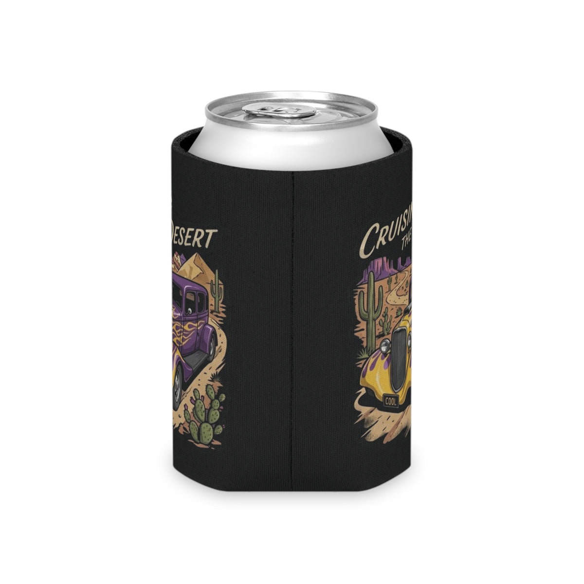 Cruising the Desert Can Cooler with cactus botanicals – Vintage Hot Rod Beverage Koozie